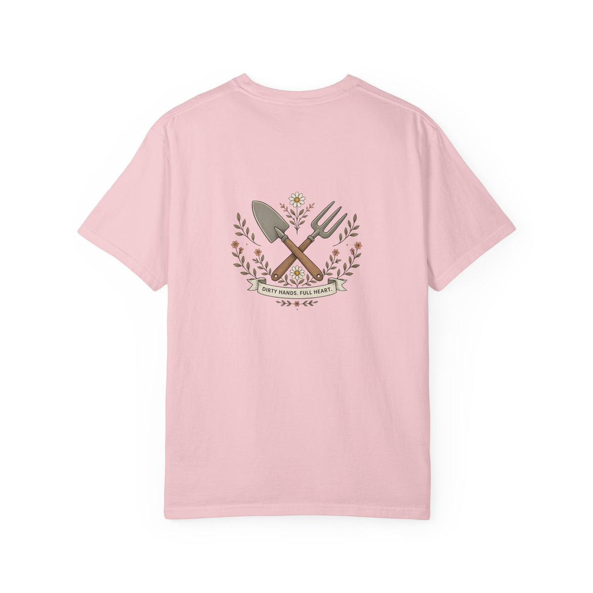 Sassy Garden Tools T-Shirt | Fork & Trowel Floral Crest