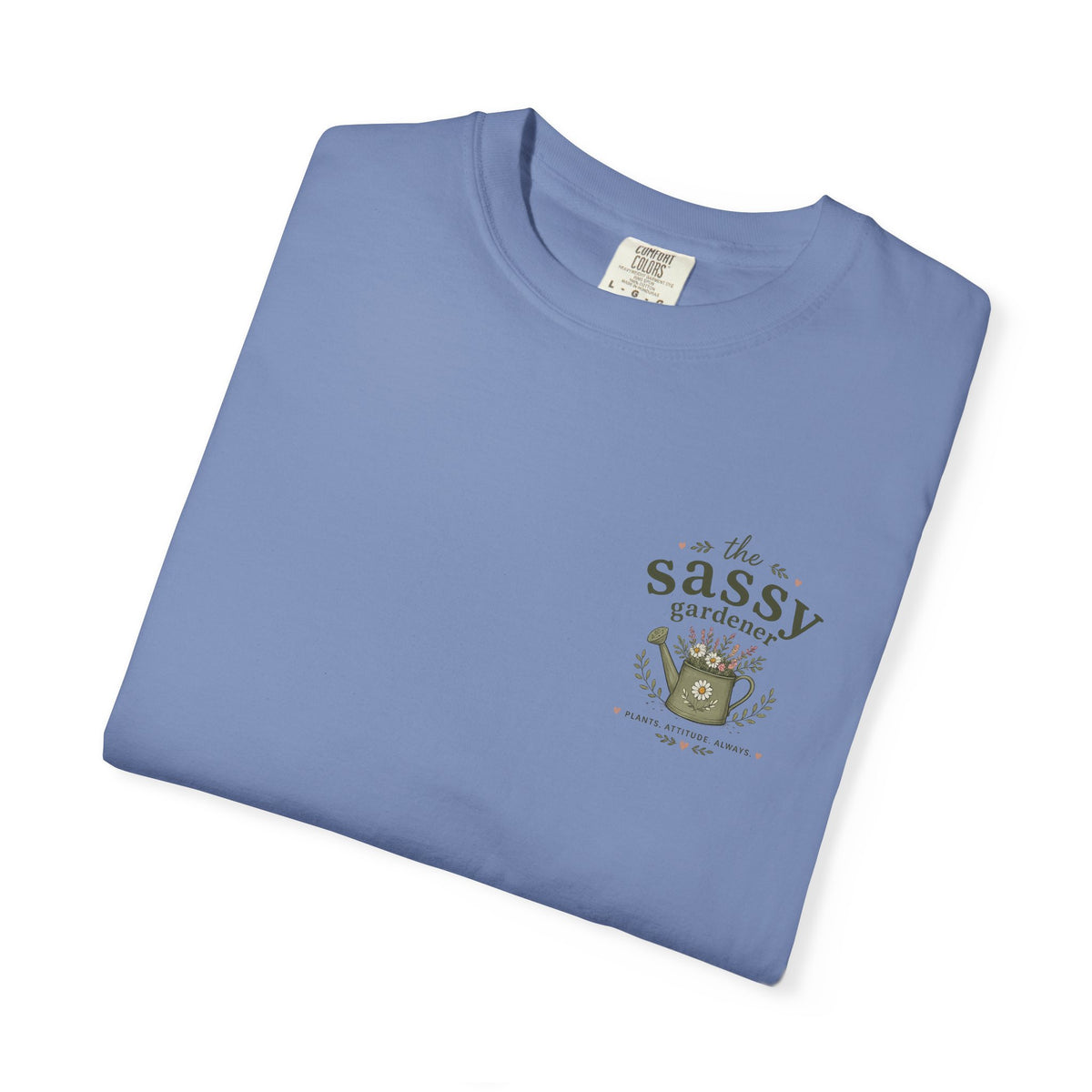 Sassy Garden Tools T-Shirt | Fork & Trowel Floral Crest