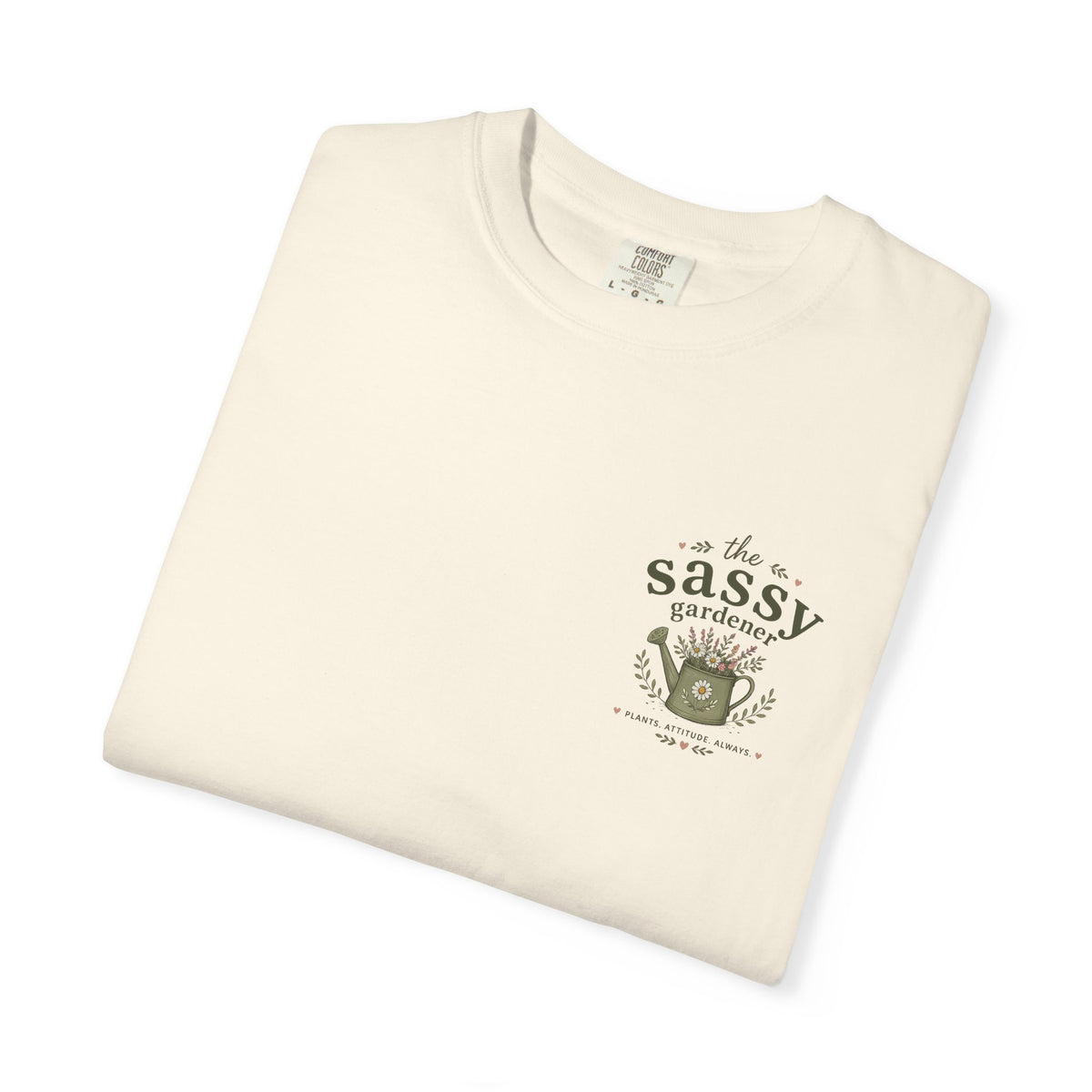 Sassy Garden Tools T-Shirt | Fork & Trowel Floral Crest