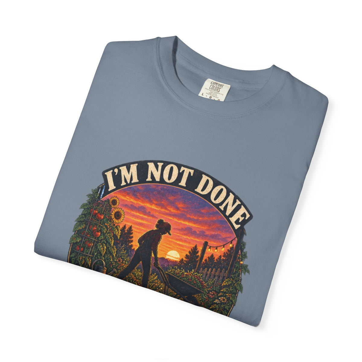 T-Shirt — "I’m Not Done Until It’s Dark" Sunset Camping Graphic Tee