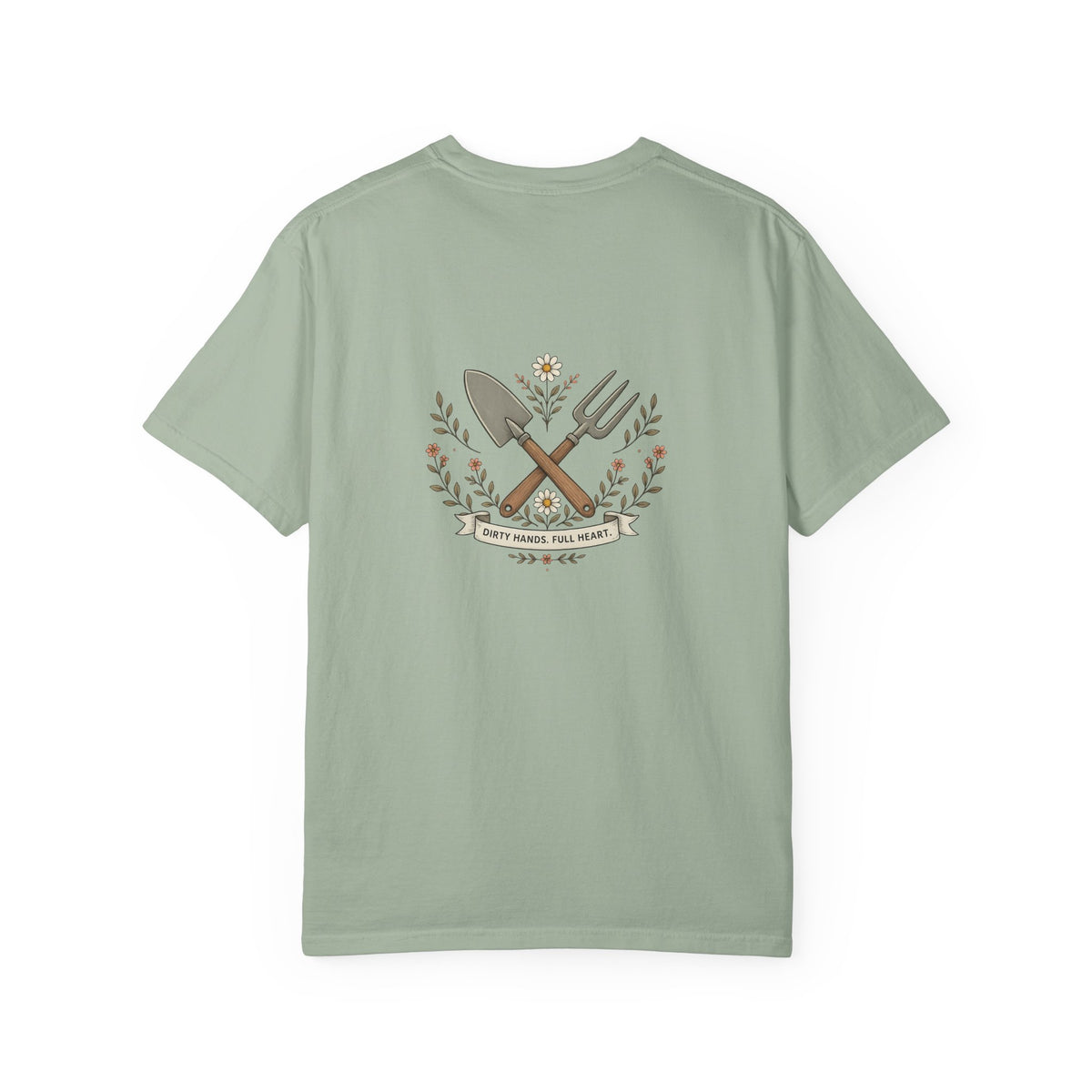 Sassy Garden Tools T-Shirt | Fork & Trowel Floral Crest