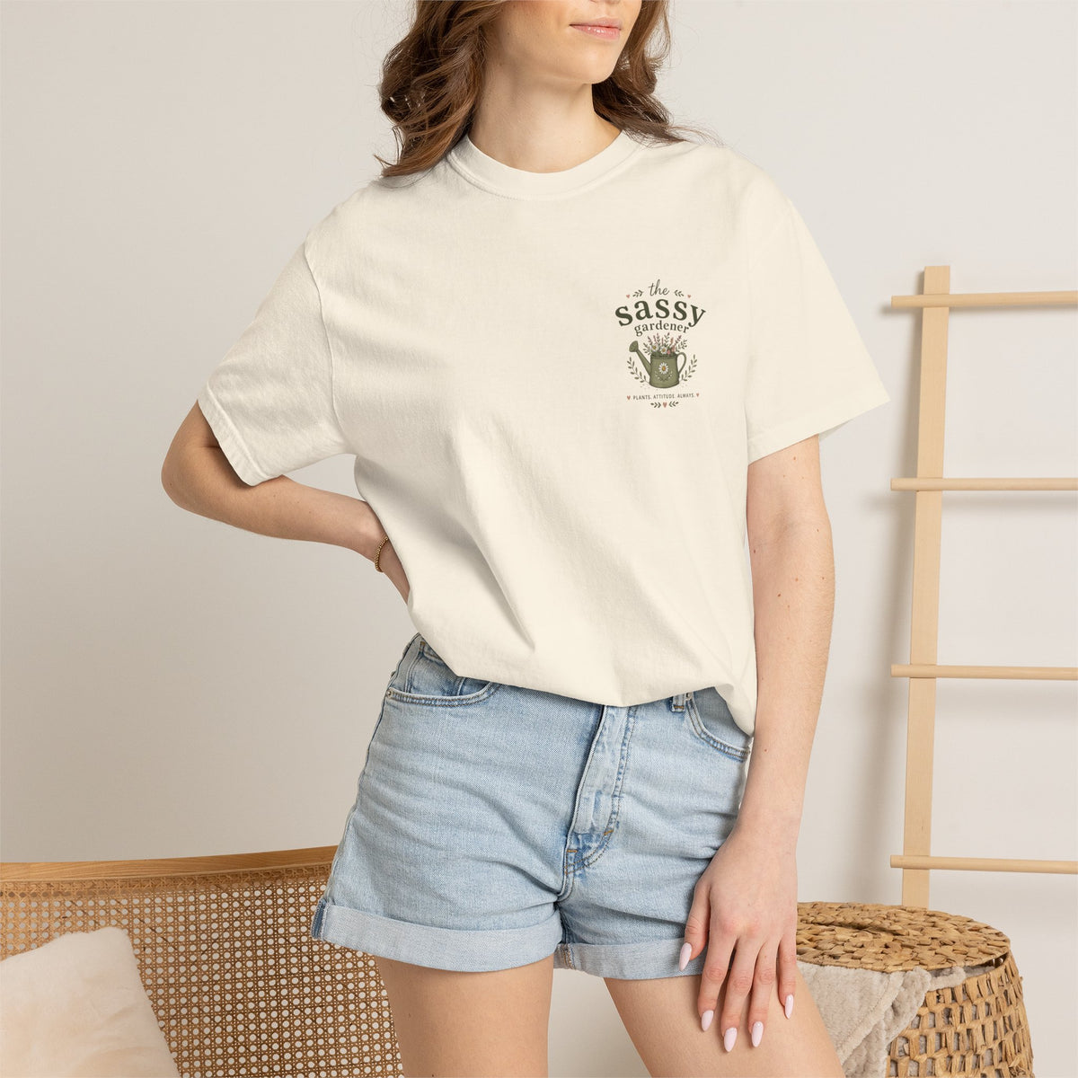 Sassy Garden Tools T-Shirt | Fork & Trowel Floral Crest