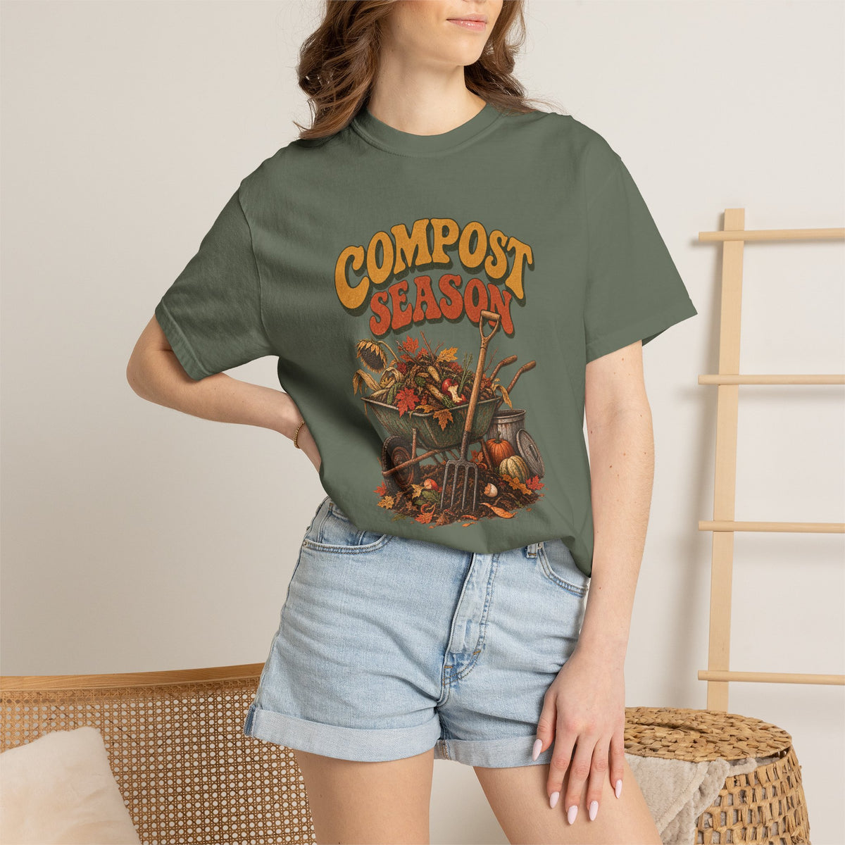 Compost Season T-Shirt — Vintage Wheelbarrow & Harvest Garden Tee