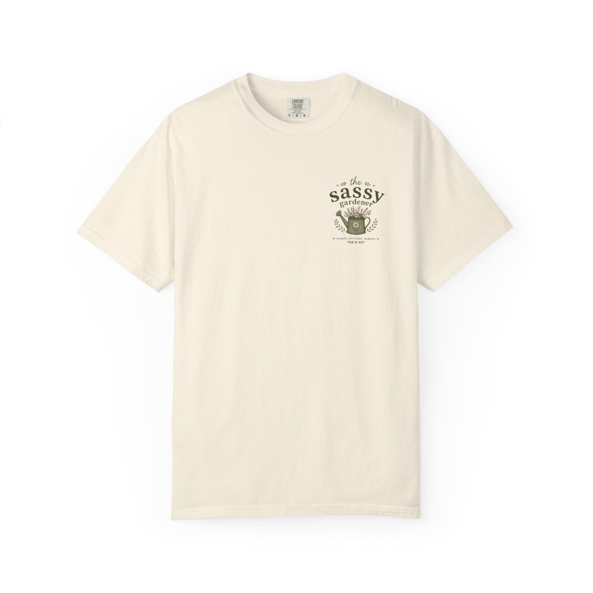 Sassy Garden Tools T-Shirt | Fork & Trowel Floral Crest