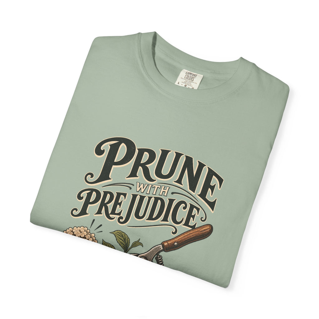 Prune Prejudices Gardening T-Shirt — Vintage Pruner & Hydrangea Tee