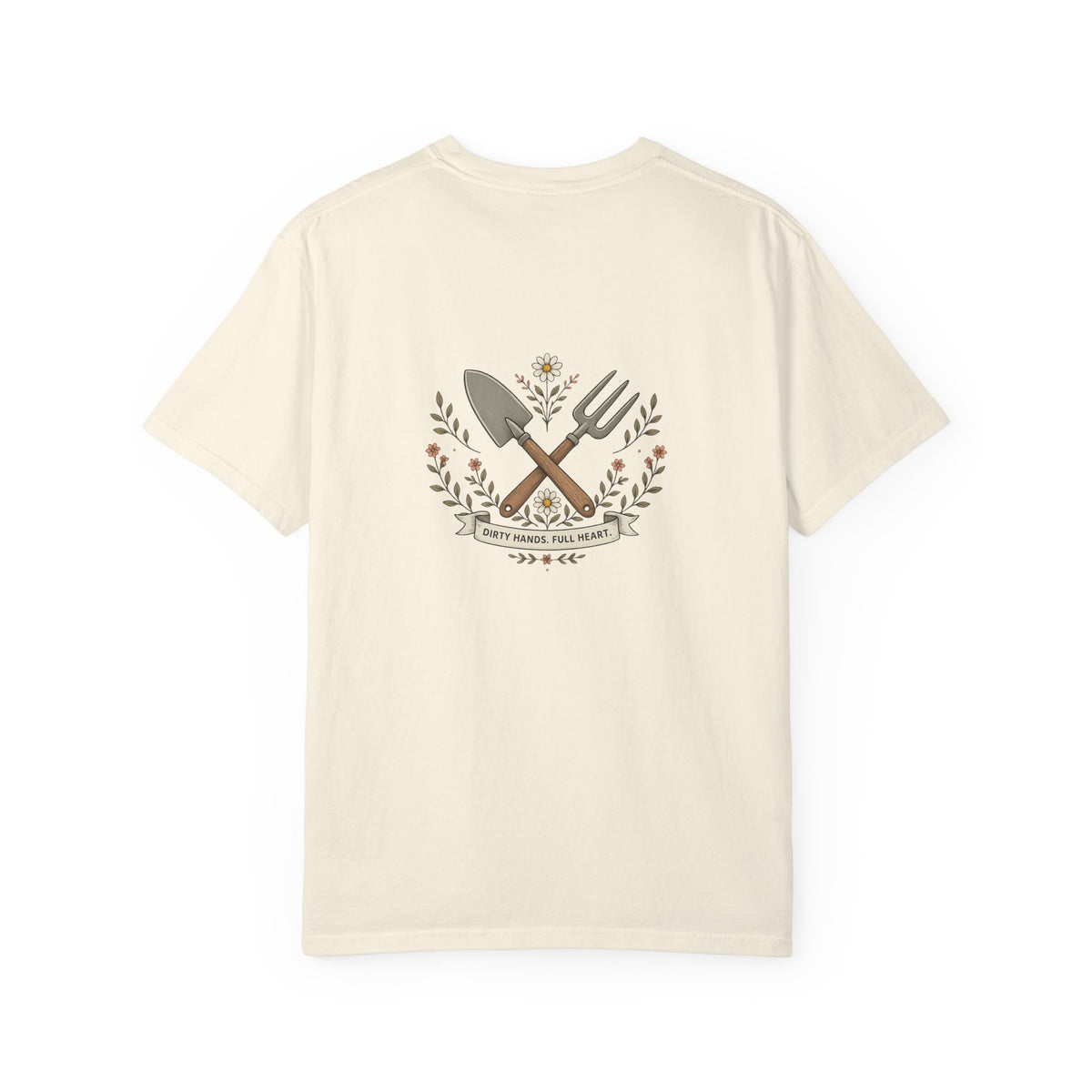 Sassy Garden Tools T-Shirt | Fork & Trowel Floral Crest