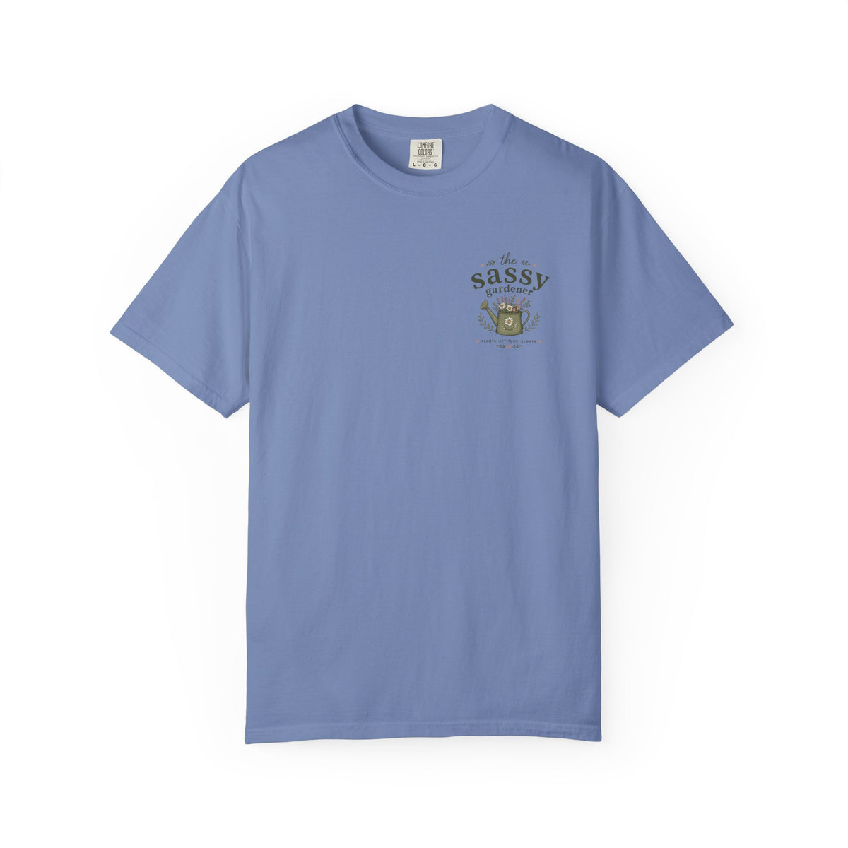 Sassy Garden Tools T-Shirt | Fork & Trowel Floral Crest