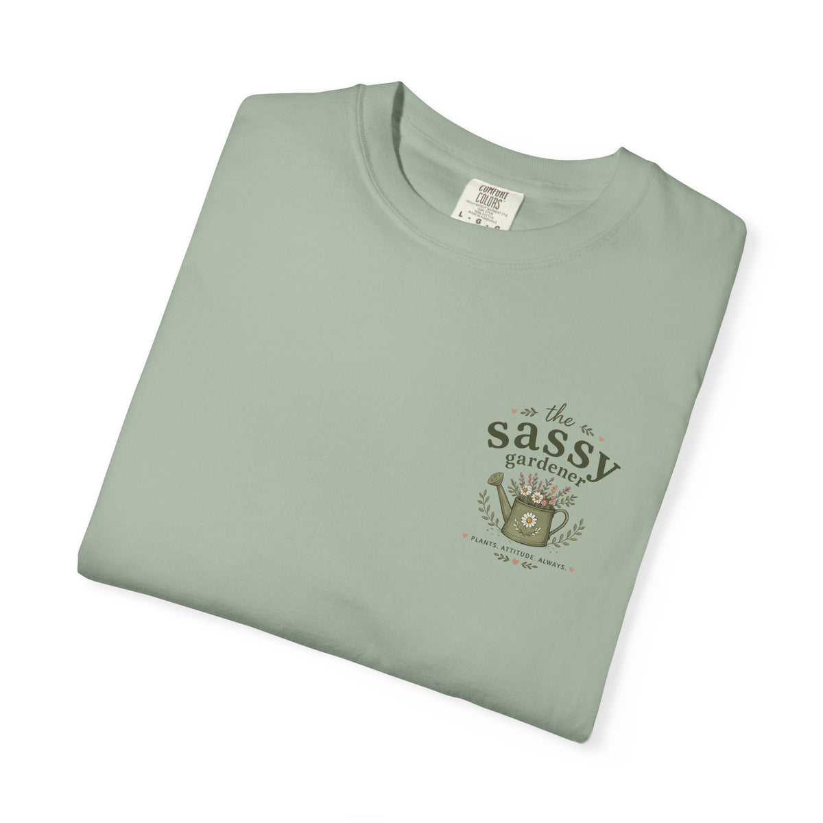 Sassy Garden Tools T-Shirt | Fork & Trowel Floral Crest