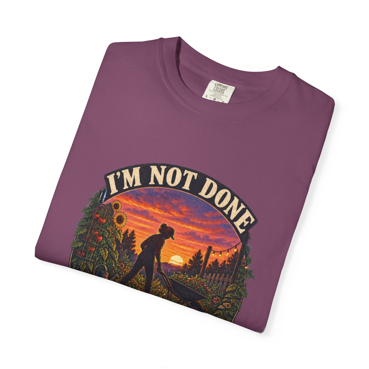 T-Shirt — "I’m Not Done Until It’s Dark" Sunset Camping Graphic Tee