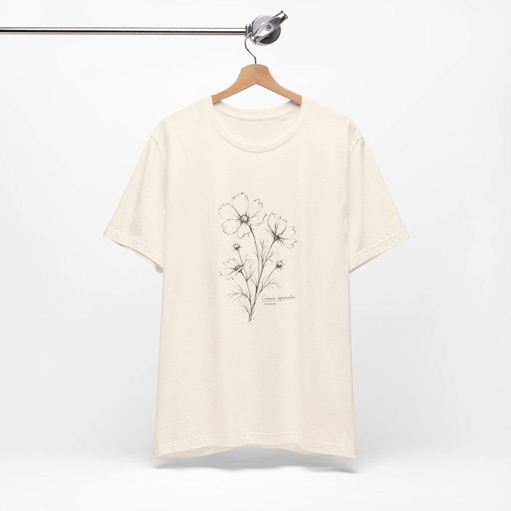 Botanical Sketch Tee —Vintage Cosmos Illustration T-Shirt