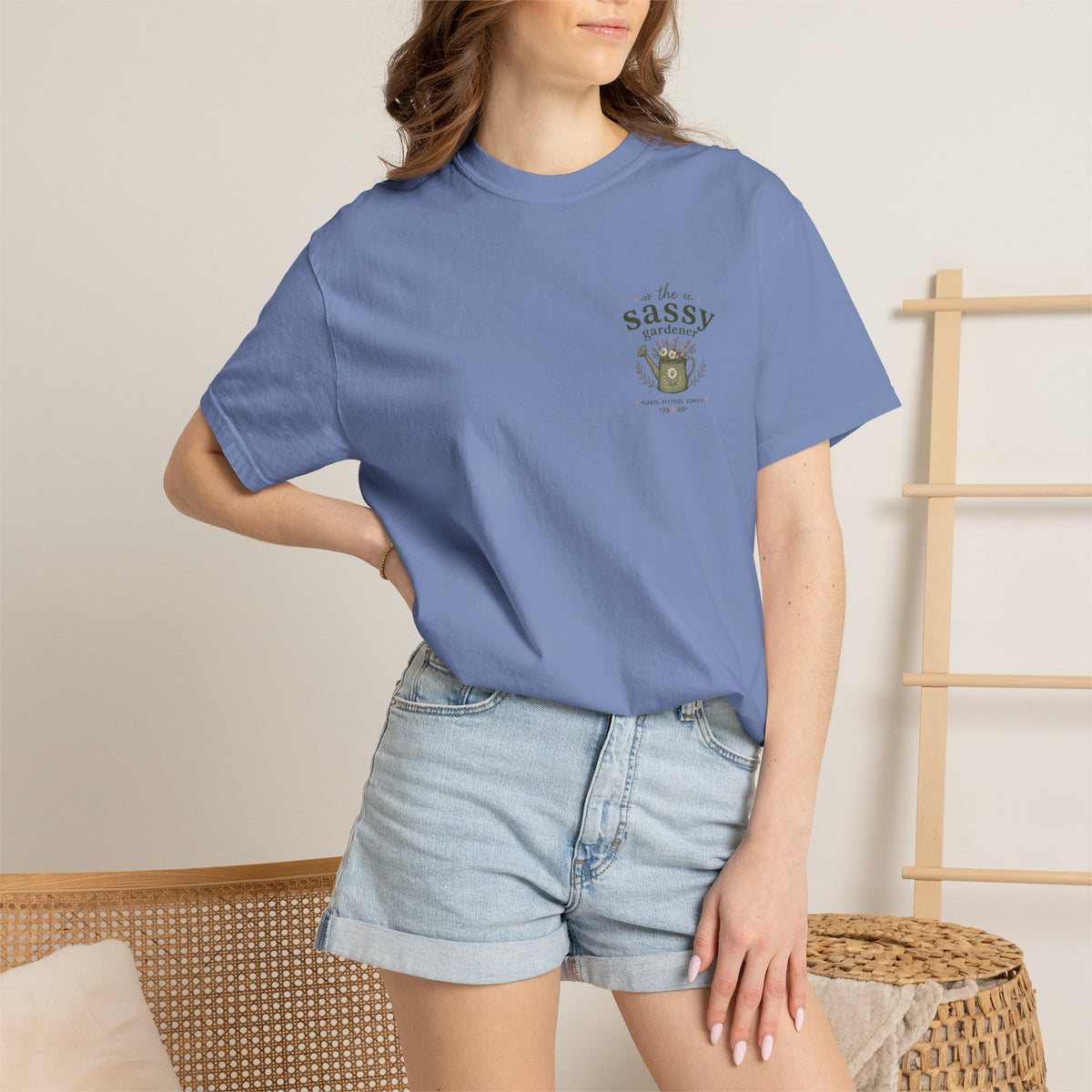 Sassy Garden Tools T-Shirt | Fork & Trowel Floral Crest
