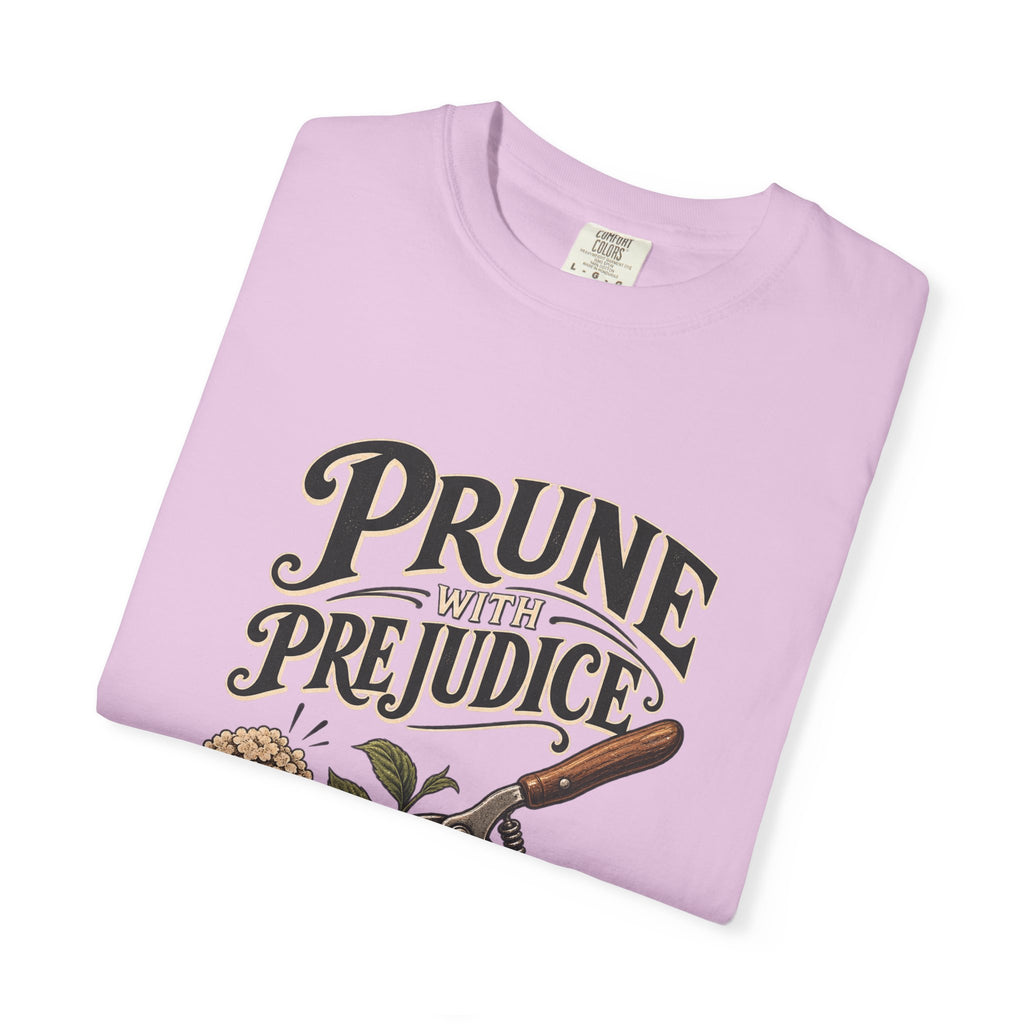 Prune Prejudices Gardening T-Shirt — Vintage Pruner & Hydrangea Tee