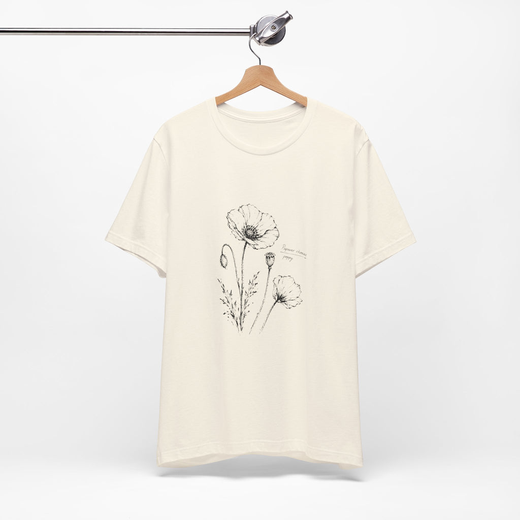 Botanical Sketch Tee —Vintage Poppy Illustration T-Shirt