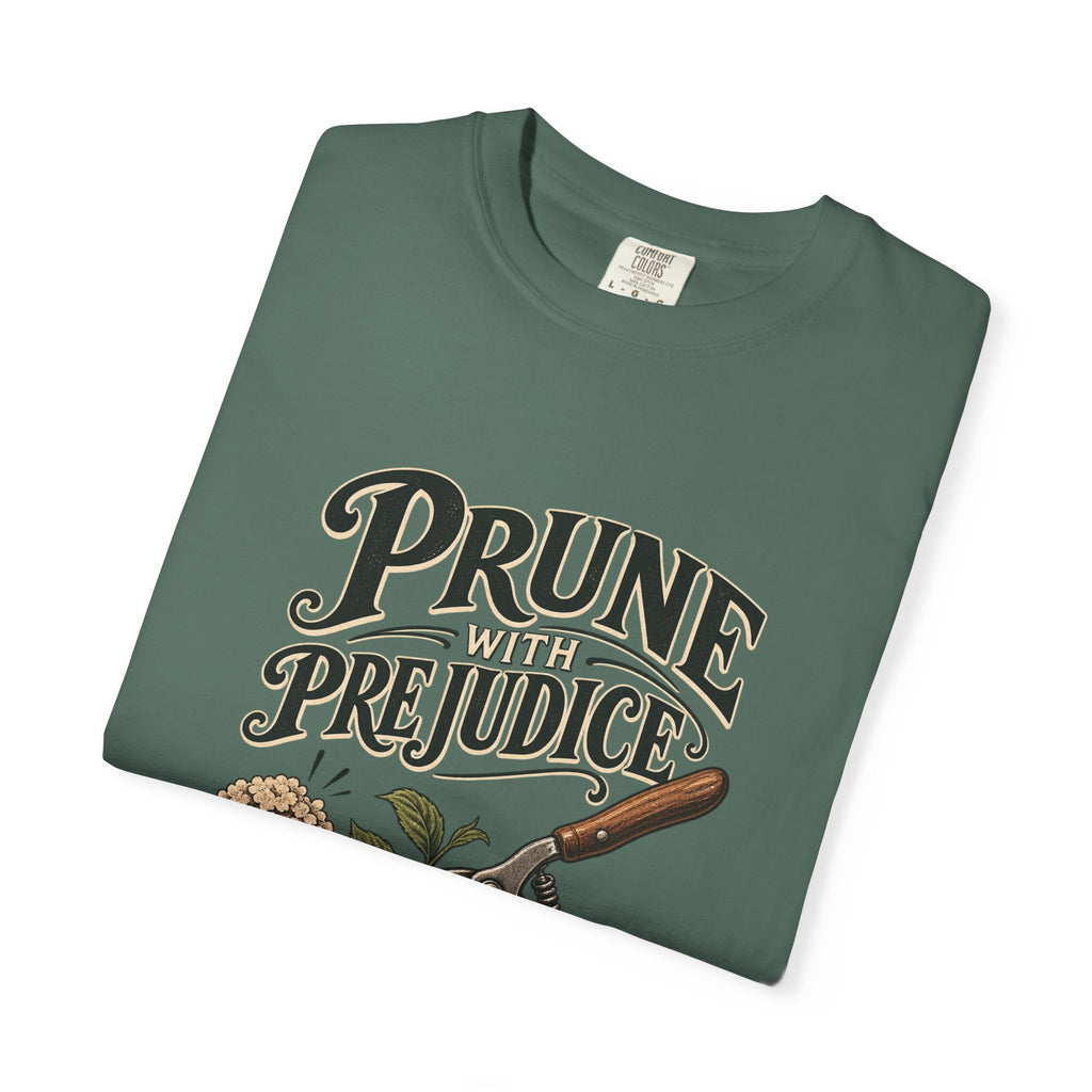 Prune Prejudices Gardening T-Shirt — Vintage Pruner & Hydrangea Tee