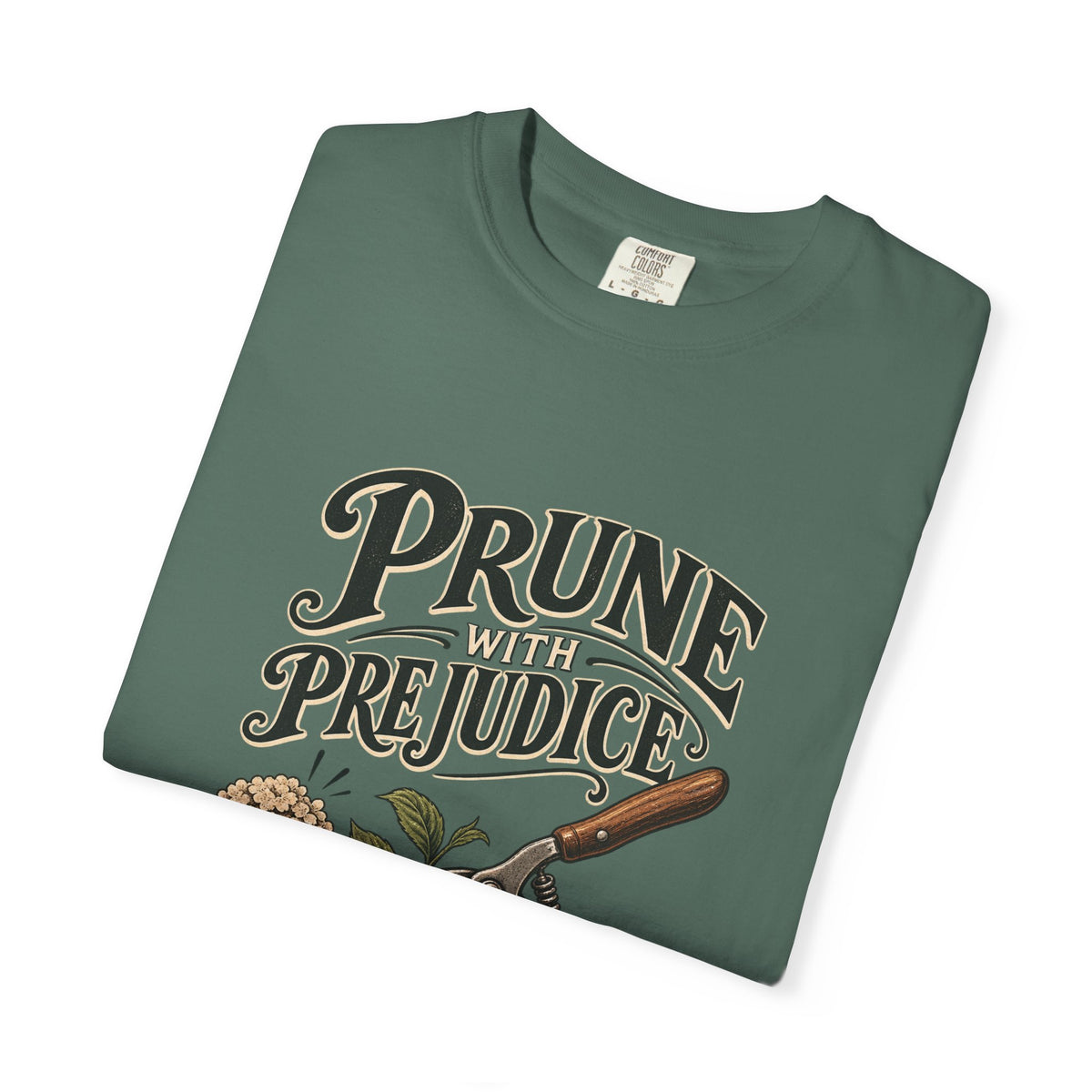 Prune Prejudices Gardening T-Shirt — Vintage Pruner & Hydrangea Tee