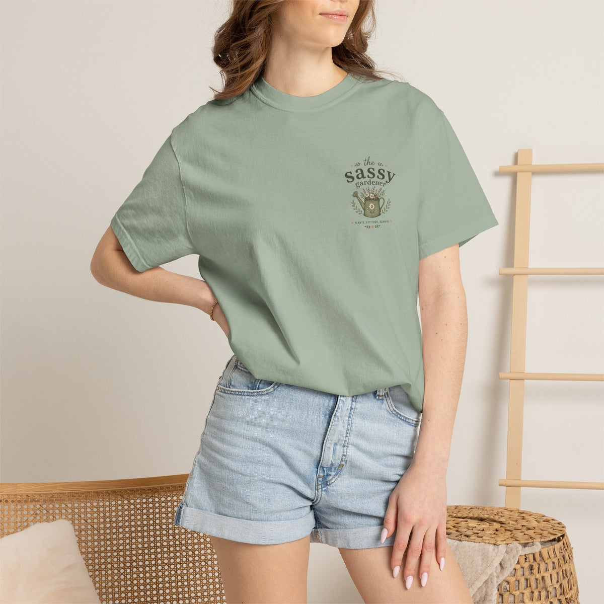 Sassy Garden Tools T-Shirt | Fork & Trowel Floral Crest