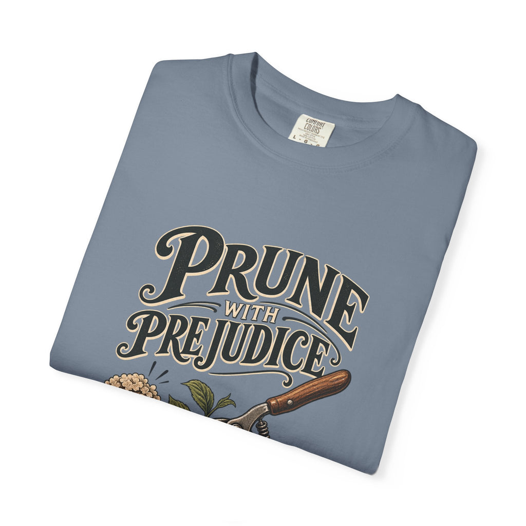Prune Prejudices Gardening T-Shirt — Vintage Pruner & Hydrangea Tee