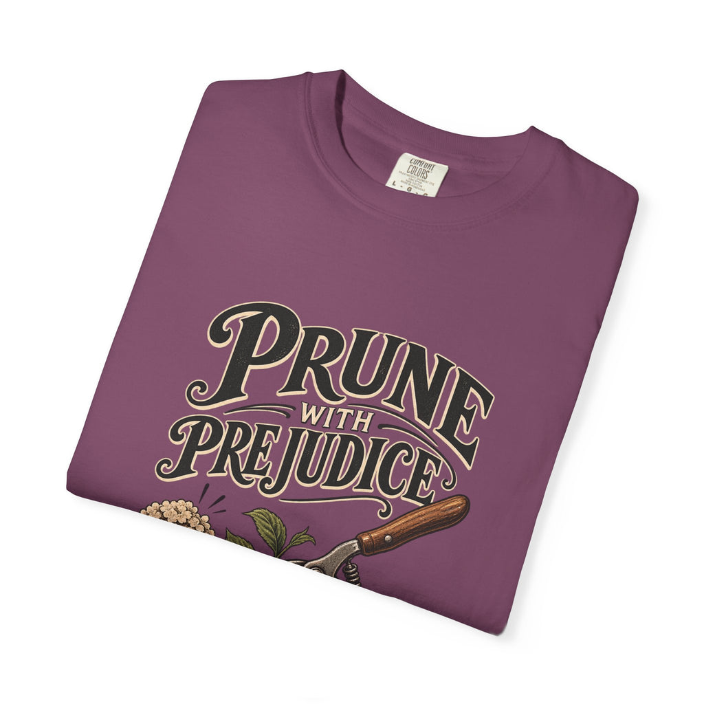 Prune Prejudices Gardening T-Shirt — Vintage Pruner & Hydrangea Tee