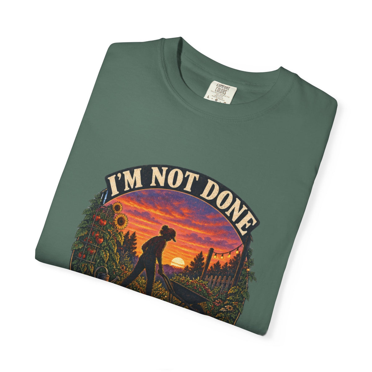 T-Shirt — "I’m Not Done Until It’s Dark" Sunset Camping Graphic Tee