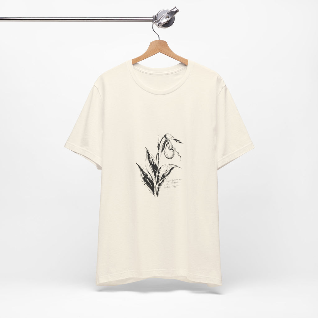 Botanical Sketch Tee — Vintage Lady's Slipper Illustration  T-Shirt