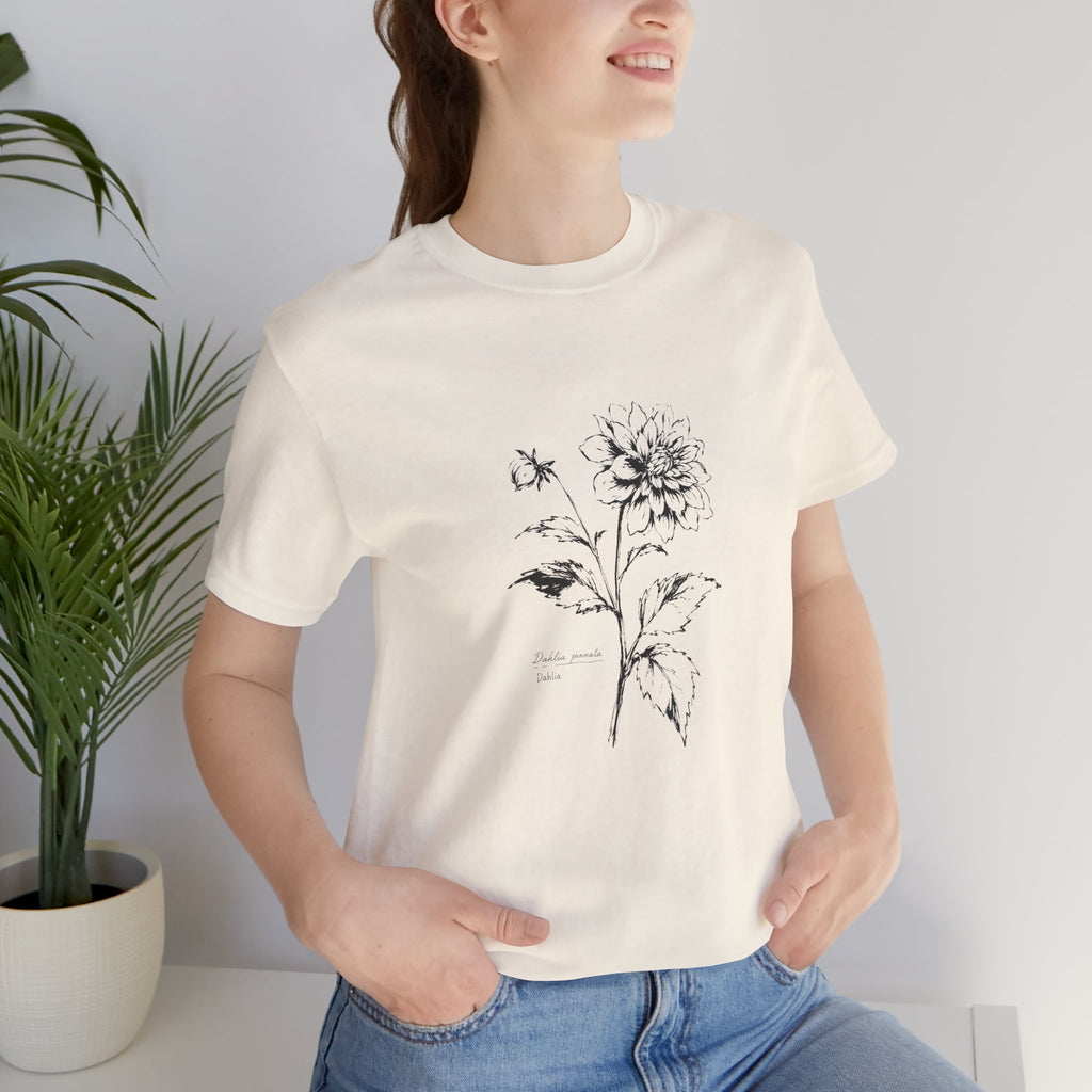 Botanical Sketch Tee — Vintage Dahlia Illustration T‑Shirt