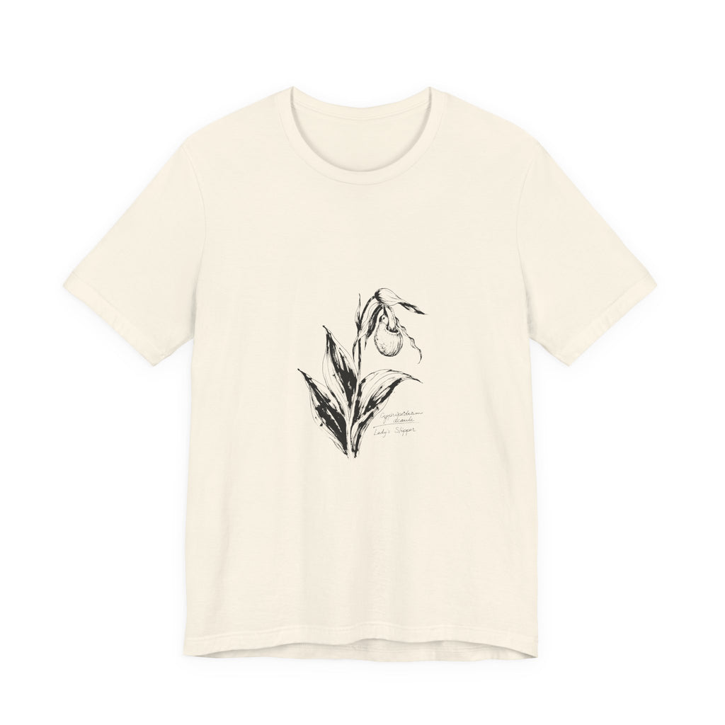 Botanical Sketch Tee — Vintage Lady's Slipper Illustration  T-Shirt