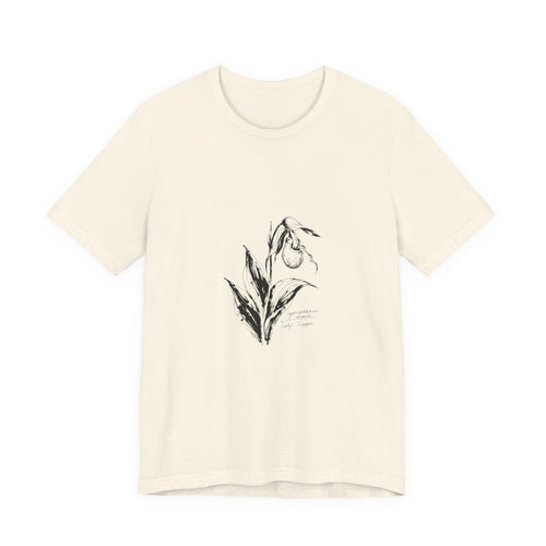 Botanical Sketch Tee — Vintage Lady's Slipper Illustration  T-Shirt