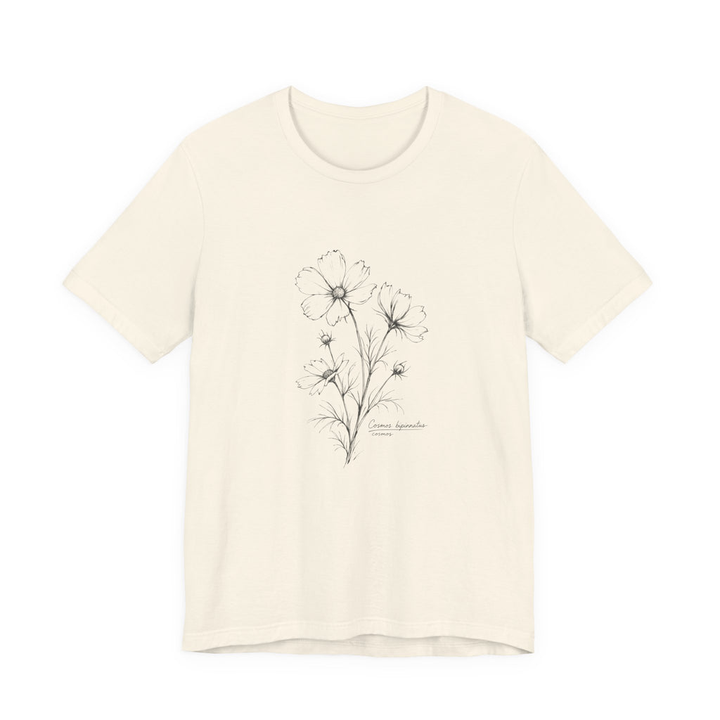 Botanical Sketch Tee —Vintage Cosmos Illustration T-Shirt