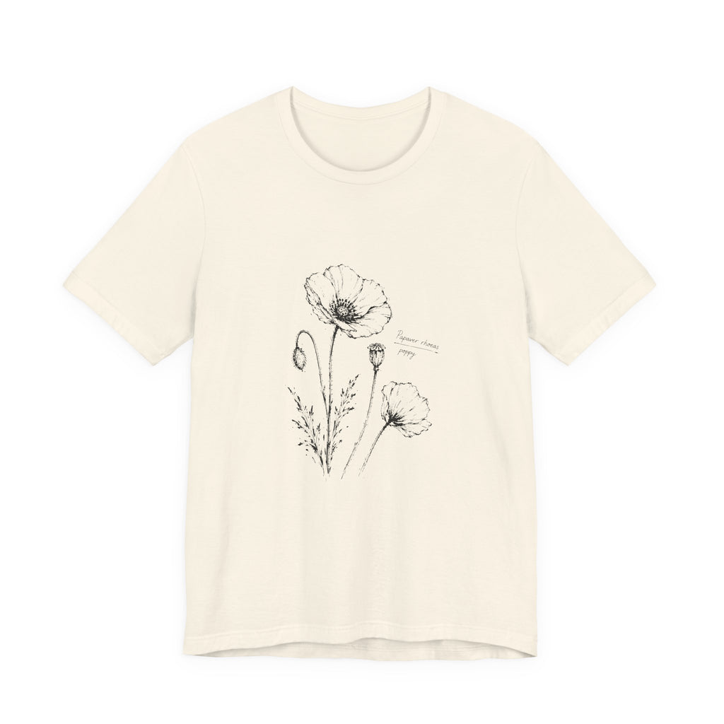 Botanical Sketch Tee —Vintage Poppy Illustration T-Shirt