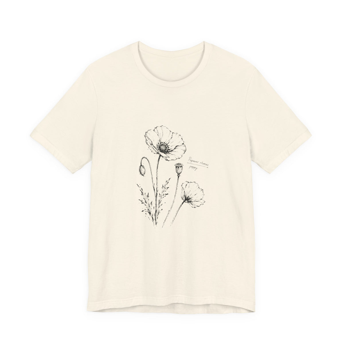 Botanical Sketch Tee —Vintage Poppy Illustration T-Shirt