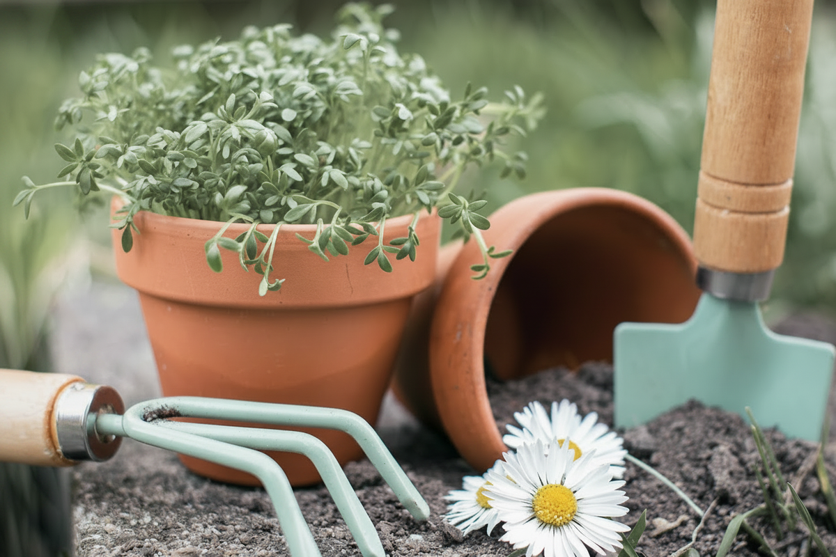 Softly Muted Gardening Scene